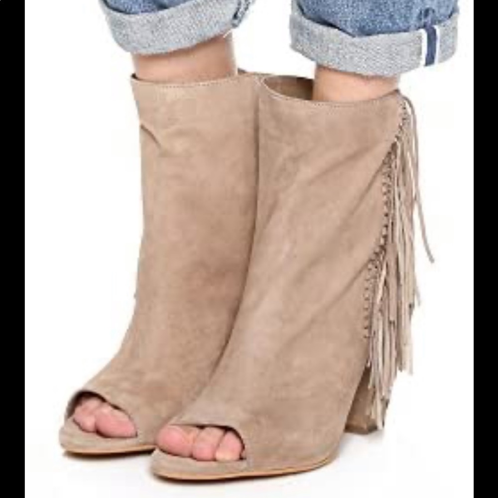Dolce Vita Noralee Peep Toe Suede Fringe Boots - Picture 1 of 7